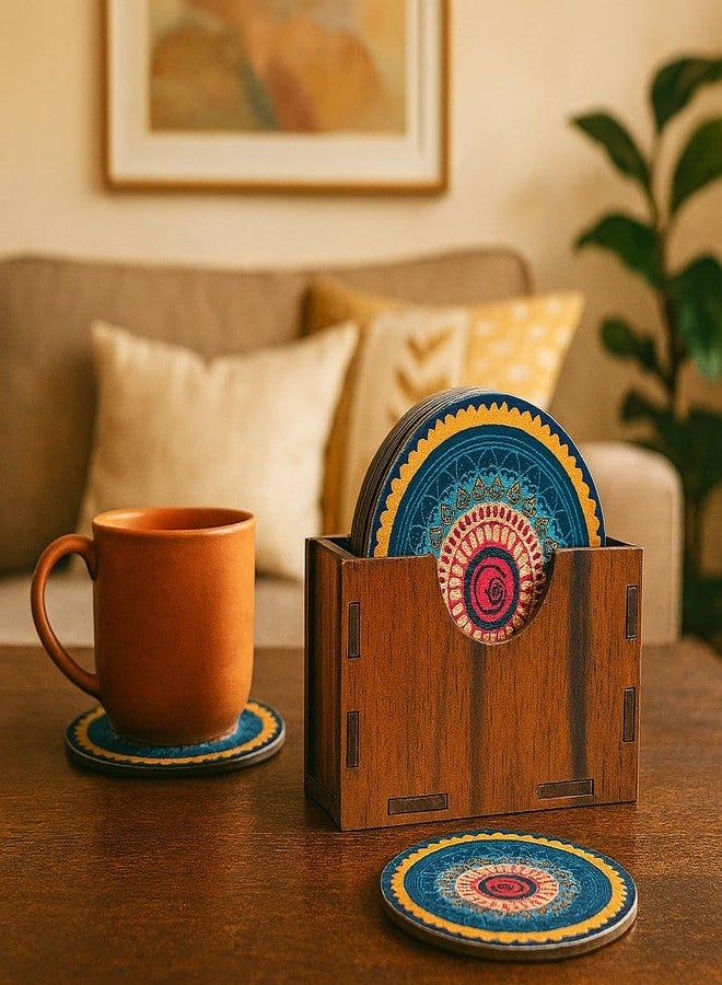 Craftzo Wooden Antique Shape Costers for Tea | Coffee| Drink Mugs |Coaster Set of 6 for Kitchen|Dining Table| Office |Restaurant (Model-9) - Image 1